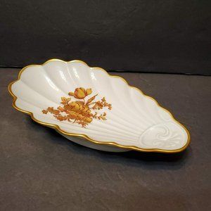 Limoges France Gold Trim Rose Scalloped Shell Trinket Dish Candy Soap Spoon Rest